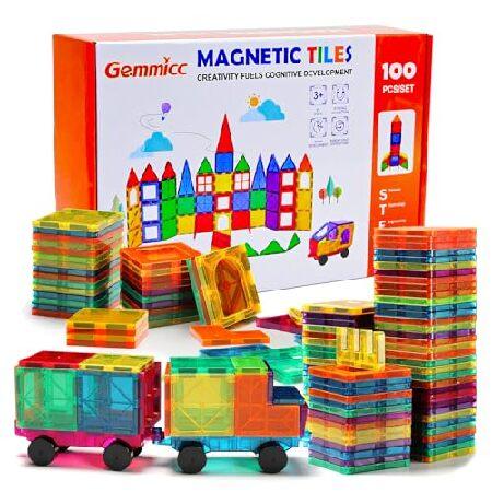 Gemmicc Magnetic Tiles 100 PCS w/ 2 Cars, STEM App...