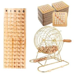 GSE Games ＆ Sports Expert Deluxe Bingo Game Set with Large Brass Bingo Cage, 100 Shutter Slide Bingo Cards, Bingo Master Board, Calling Balls for Lar