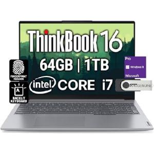 レノボ Lenovo ThinkBook 16 G6 Business Laptop, 16” FHD+, Intel 10 Core i7-1355U, 64GB DDR5, 1TB NVMe, WiFi 6 + BT, Backlit KB, Fingerprint, HD Webcam