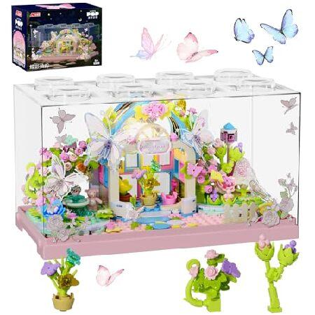 Ubrixmen フラワーバタフライハウスビルディングセット LED付き 437ピース ボタニカル ...