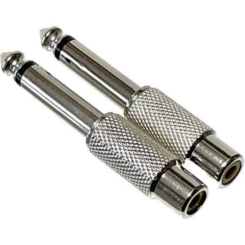 RCAピン（メス） to 6.3mm モノラル標準 変換プラグ (2個) クローム