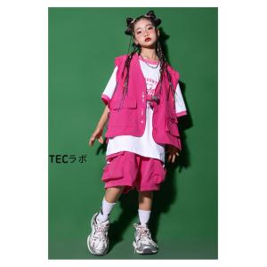 ピンク ベスト キッズ ダンス衣装 ヒップホッ...の詳細画像3