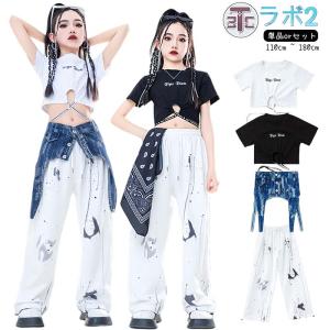 キッズダンス衣装 へそ出し シャツ 白パンツ 腰...の商品画像