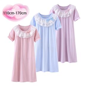 パジャマ ルームウェア 部屋着 綿100% ナイトドレス 半袖 かわいい レース プリンセス 子供 女の子 子ども 子供服 ネグリジェ パーティー お泊り お部屋 キッズ｜teclabo2