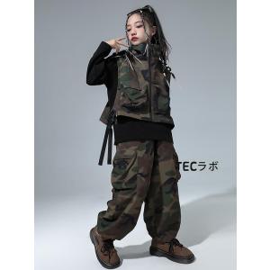 カーキグリーン キッズ ダンス衣装 セットアッ...の詳細画像4