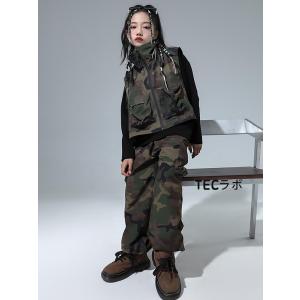 カーキグリーン キッズ ダンス衣装 セットアッ...の詳細画像5