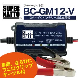 バイクバッテリー専用12V充電器 車両ケーブル付属 全自動トリクル充電機能で冬の間つけっぱなしOK PSE新基準対応 スーパーナット