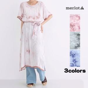 merlot メルロー タイダイ染め生地の半袖ワンピース レディース フリーサイズ レース レーヨン タイダイ ワンピース ワンピ エスニック (メール便送料無料20)｜tekute