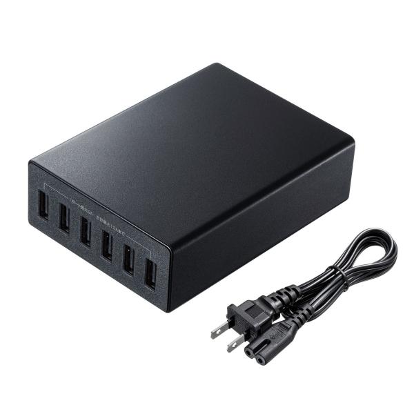 USB充電器(6ポート・合計12A・ブラック) SANWA SUPPLY (サンワサプライ) ACA...
