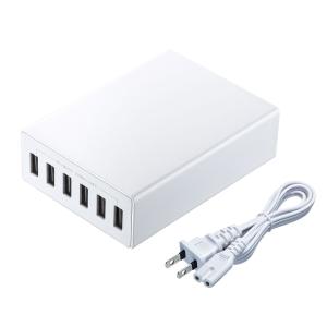USB充電器(6ポート・合計12A・ホワイト) SANWA SUPPLY (サンワサプライ) ACA-IP67W｜telaffy