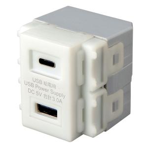埋込USB給電用コンセント(Type-C搭載・ホワイト) SANWA SUPPLY (サンワサプライ) TAP-KJUSB1C1W｜telaffy