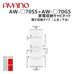 綾野製作所 家電収納キャビネット 隠す収納タイプ（上台+下台） 幅70cm 高さ202cm AW-_70SS+AW-_70GS エヴァンティ EVANTII リビング家具