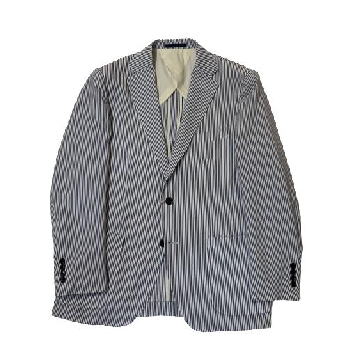 TEMA｜メンズ　ポリエステル・シアサッカージャケット　白×紺　日本製 　春夏｜東レ吸汗速乾生地使用