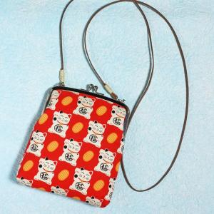 ポシェット　和柄/和風/浴衣/お祭り/スマホ/財布/がま口/斜めがけ/ショルダーバッグ 全25柄 メール便OK　招き猫
