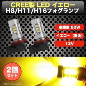LED フォグランプ H8/H11/H16 CREE  イエロー 黄 80W 12V 2個セット 16連 フォグ ライト 爆光