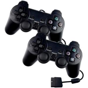 PS2 アナログ コントローラー 2個セット 互換品 PS1 対応 有線 ケーブル ブラック プレステ2