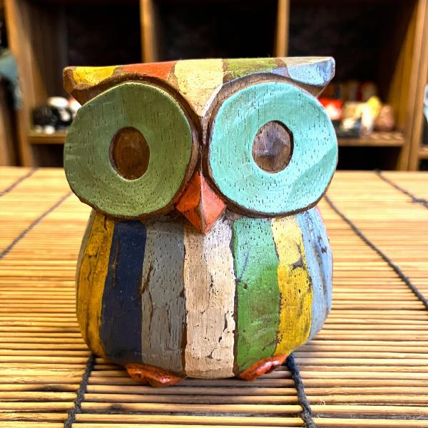 フクロウ ふくろう 梟 置物 可愛い Lサイズ アジアン雑貨 木彫り 縁起 木製 お洒落 アンティー...