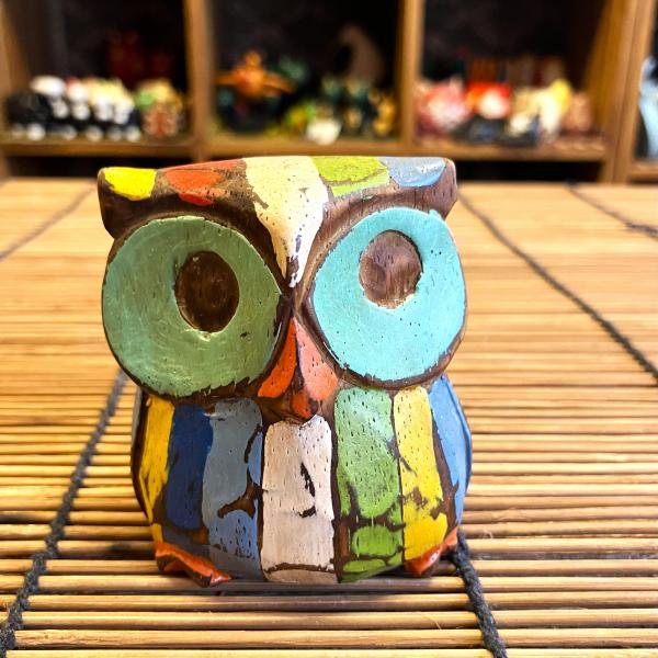 フクロウ ふくろう 梟 置物 可愛い Sサイズ アジアン雑貨 木彫り 縁起 木製 お洒落 アンティー...