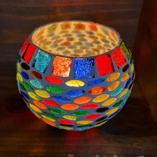 キャンドルホルダー モザイクガラス 丸形 マルチカラー カラフル 可愛い 丸形 オブジェ インテリア
