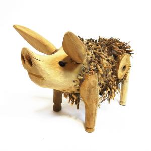 HAND MADE IN INDONESIAインドネシア製木製豚型置物