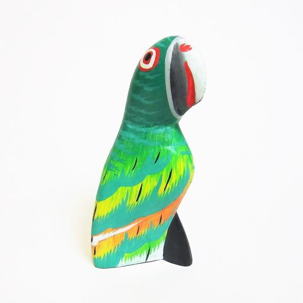 置物 鳥 木製 木彫り オブジェ オウム グリーン 緑 アジアン インテリア グリーンバード Sサイ...