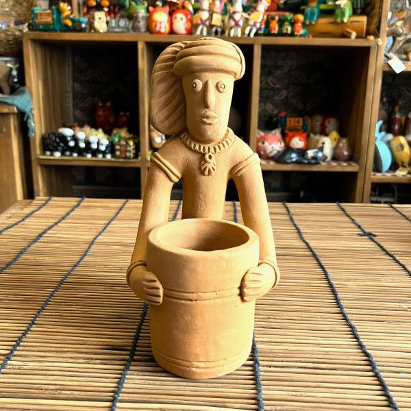 エスニック 置物 素焼き オブジェ ペン立て アジアン雑貨 インド 水汲み壺 インテリア 民族