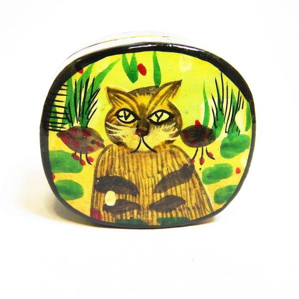 ネコ BOX ペーパーマッシュ 猫 小物入れ 可愛い 花畑猫 インド 手作り Sサイズ