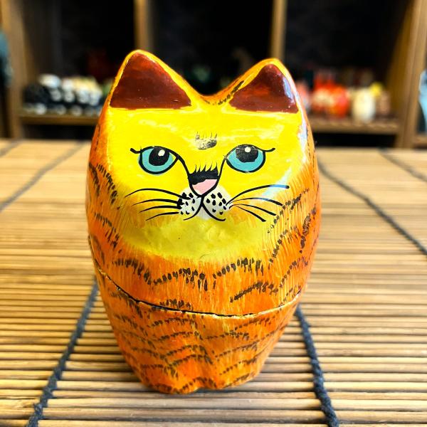 ネコ 小物入れ 可愛い 立ちネコ トラ BOX ペーパーマッシュ アニマル インド 紙素材 アジアン...