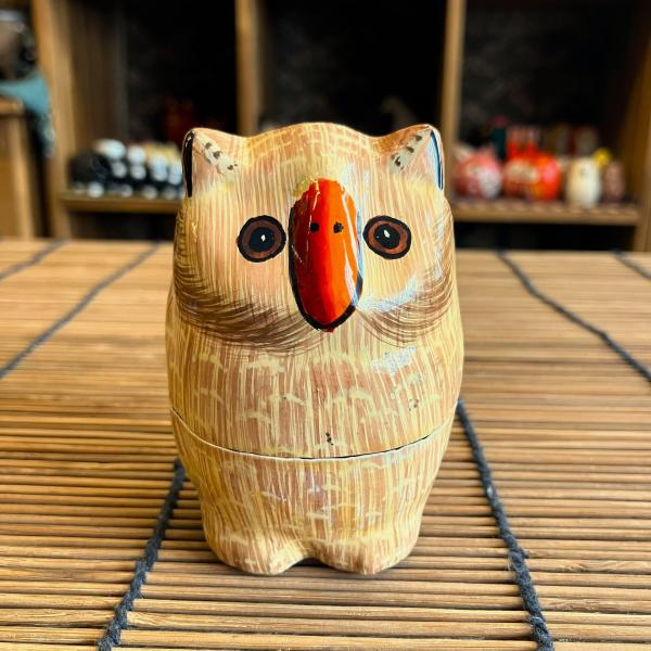 フクロウ 小物入れ 可愛い ブラウン BOX 立ちフクロウ ペーパーマッシュ アニマル インド 紙素...