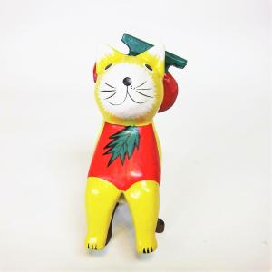 ネコ 置物 フルーツアニマル チェリー 可愛い ミケネコ アジアン雑貨 お座り オブジェ さくらんぼ
