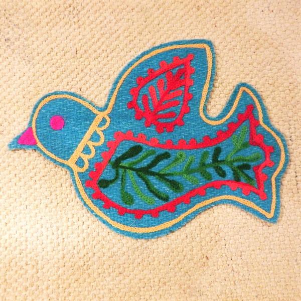 コースター フェルトコースター リトルバード ターコイズ 可愛い 刺繍 小鳥 北欧 インテリア雑貨