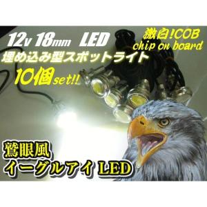 12v用/激白色イーグルアイ・小型COB-LEDスポットライト/10個セット/φ18mm丸型埋め込みボルト型デイライト/ホワイト｜tena-aira