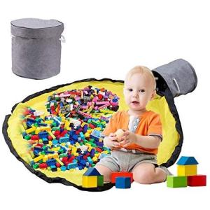 let's make おもちゃ 収納バッグ プレイマット 折り畳み 収納マット 収納袋 パズル 玩具 ブロック片づけ(イェロー 33*33cm)