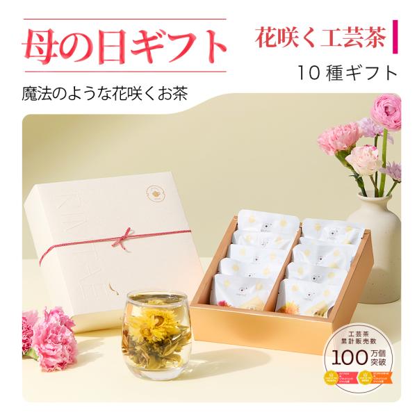 母の日 リムテー ギフト カーネーション 花 咲く 花茶 工芸茶10種 詰め合わせセット フラワー ...