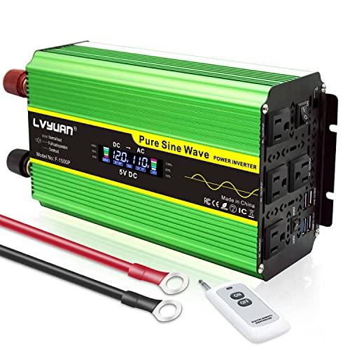 LVYUAN(リョクエン) インバーター 正弦波 12V 1600W 最大 3200W リモコン機能...