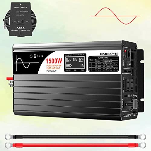 1500W 正弦波 インバーター 100vから12v変換器 コンセント 50Hz/60Hz,カーイン...