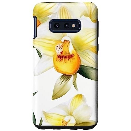 Galaxy S10e 蘭 花 花柄 かわいい 黄色 蘭 スマホケース