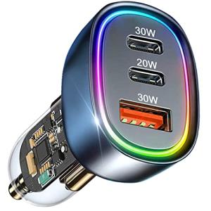 80W 3ポート シガーソケット USB &amp; USB C 車用急速充電器 2023最新/3ポート同時...