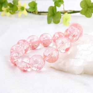 4月誕生石 運勢開闢 手彫り ピンク龍 水晶 12mm ブレスレット [ピンク 