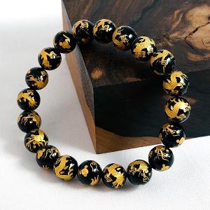 手彫り 金塗四神獣 オールインワンオニキス 14mm ブレスレット