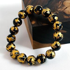 手彫り 金塗四神獣 オールインワンオニキス 14mm ブレスレット