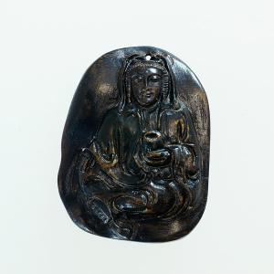 ベトナム産 水沈香 手彫り 布袋様 置物 ペンダントトップ 24g : テンカ 