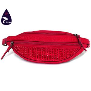 【質Shop天満屋】【極上美品】クリスチャンルブタン ナイロン/レザー：レッド パリニューヨーク ベルトバッグ ボディーバッグ 3195322
