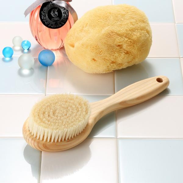 天然素材のボディブラシ （日本製）　豚毛・ヒノキ・長さ：24cm ショートタイプ　