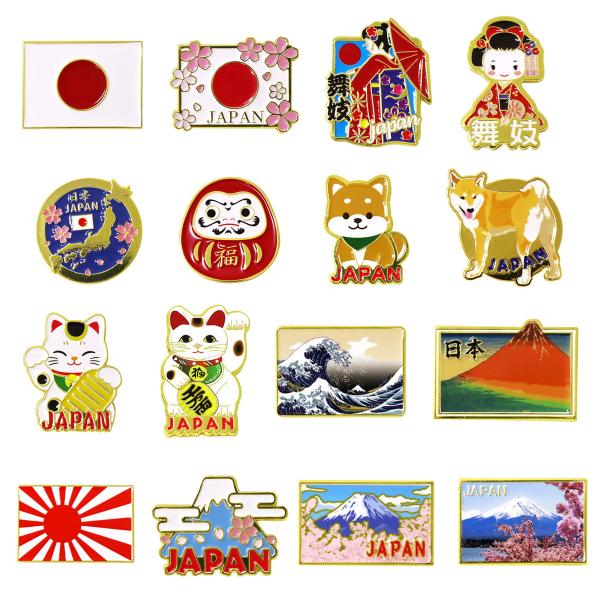 日本柄 ピンバッジ 選べる16種 和柄 国旗 富士山 招き猫 ダルマ 舞妓 柴犬 お土産やギフトに最...