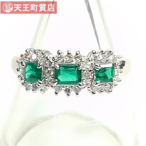 質屋出品【リング】Pt900 エメラルド 0.43ct ダイヤ 0.23ct 指輪 11号 中古｜tennocho78