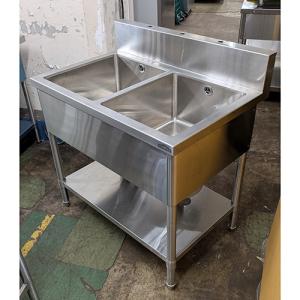 中古品 作業台付き二槽シンクお売りします。 中古二槽シンクの通販ならテンポスドットコム