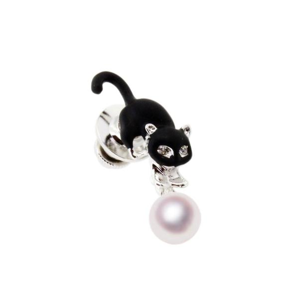 真珠 ピンブローチ 黒猫 あこや アコヤ 本真珠 宇和島 パール 誕生日 人気 お手頃 プレゼント