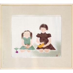 小倉遊亀 『姉妹』（あねいもうと） 彩美版・シルクスクリーン手刷り