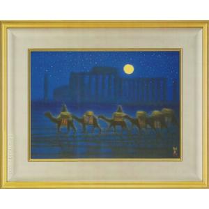 平山郁夫 月光流砂らくだ行 シルクロード 複製画 6号 大塚巧藝社